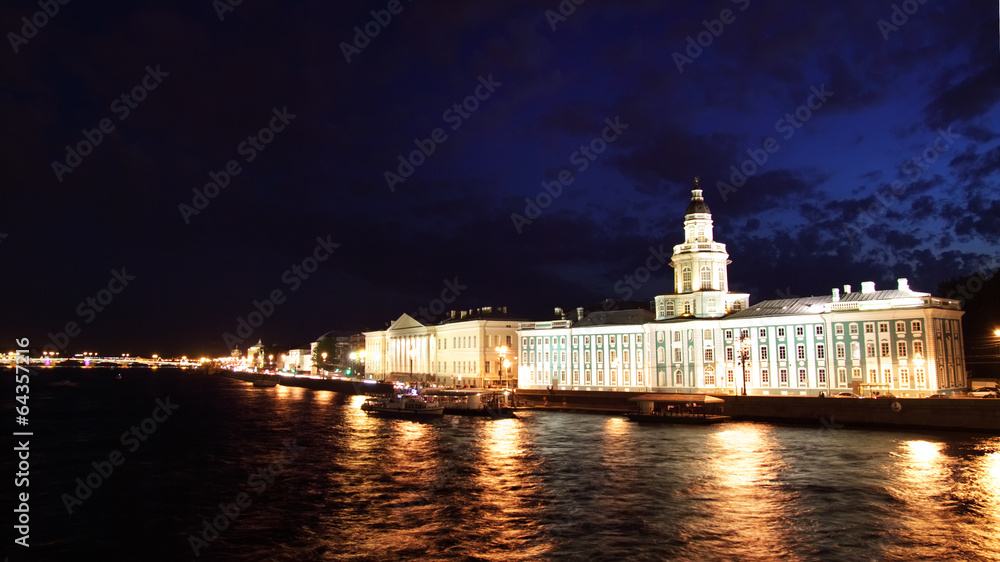 Night view of St Petersburg. Kunstkamera