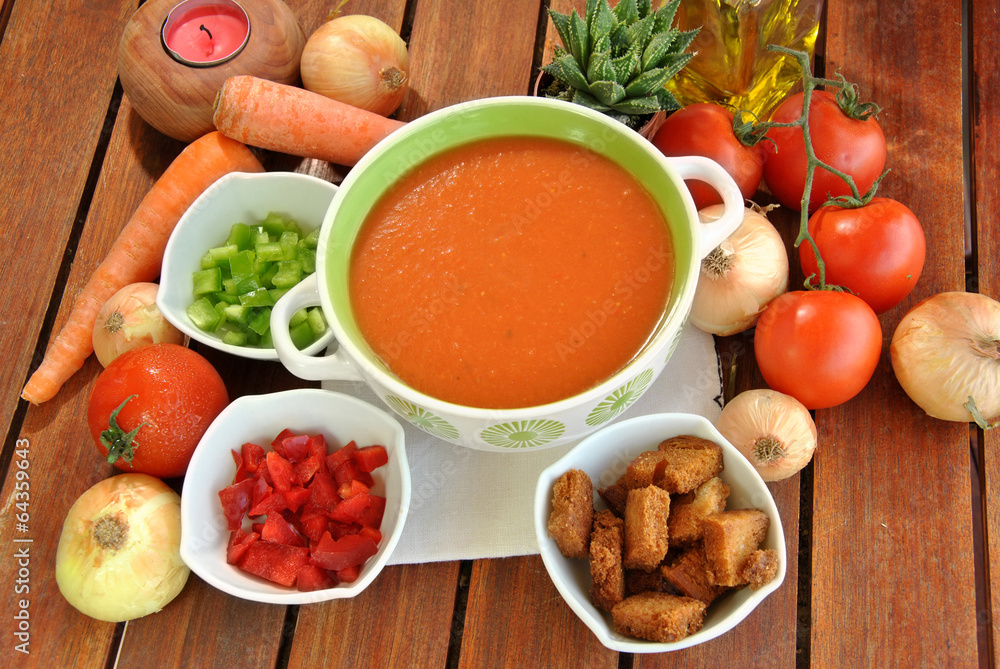 bowl of gazpacho with tomatoes bowl of gazpacho with tomatoes