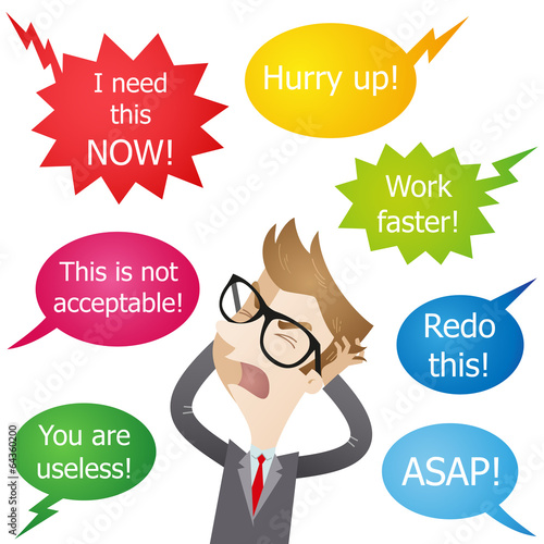 Stressed employee being hassled and yelled at