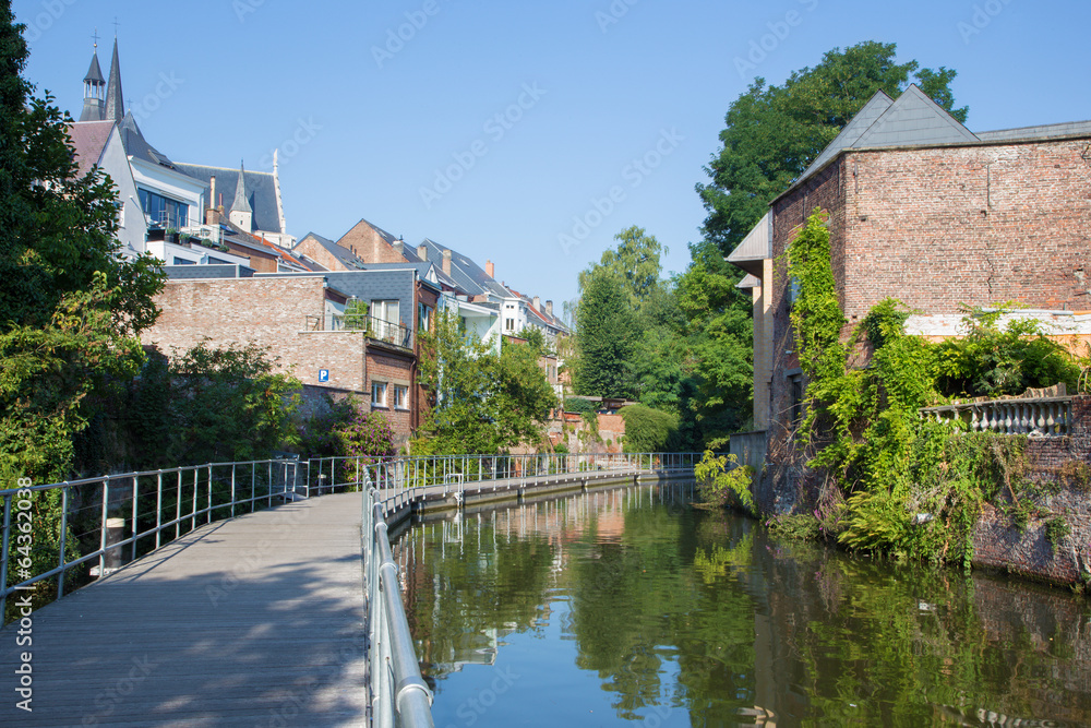 Mechelen - Canal and Church of Our Lady across the Dyle