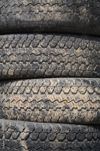 Pile of old recycle rubber truck tires