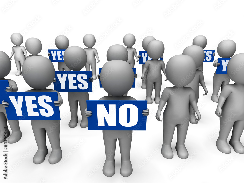 Characters Holding Yes No Signs Mean Uncertain Decisions