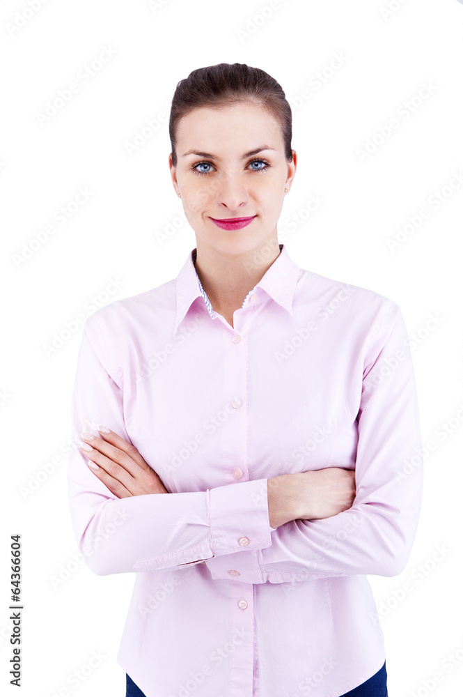 Portrait of happy young business woman isolated on white backgro Portrait of happy young business woman isolated on white backgro