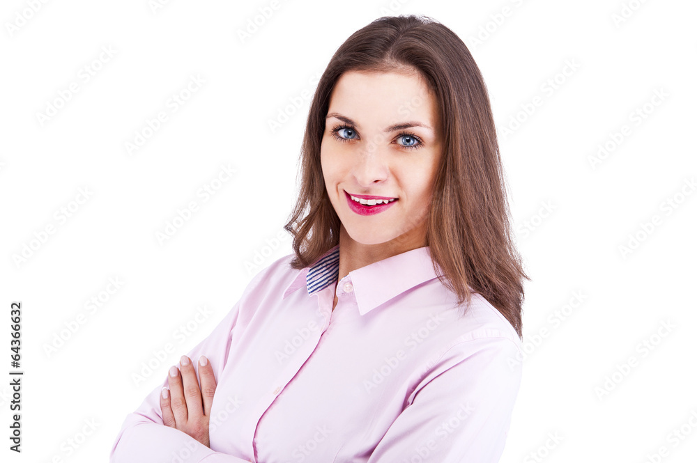 Portrait of happy young business woman isolated on white backgro Portrait of happy young business woman isolated on white backgro