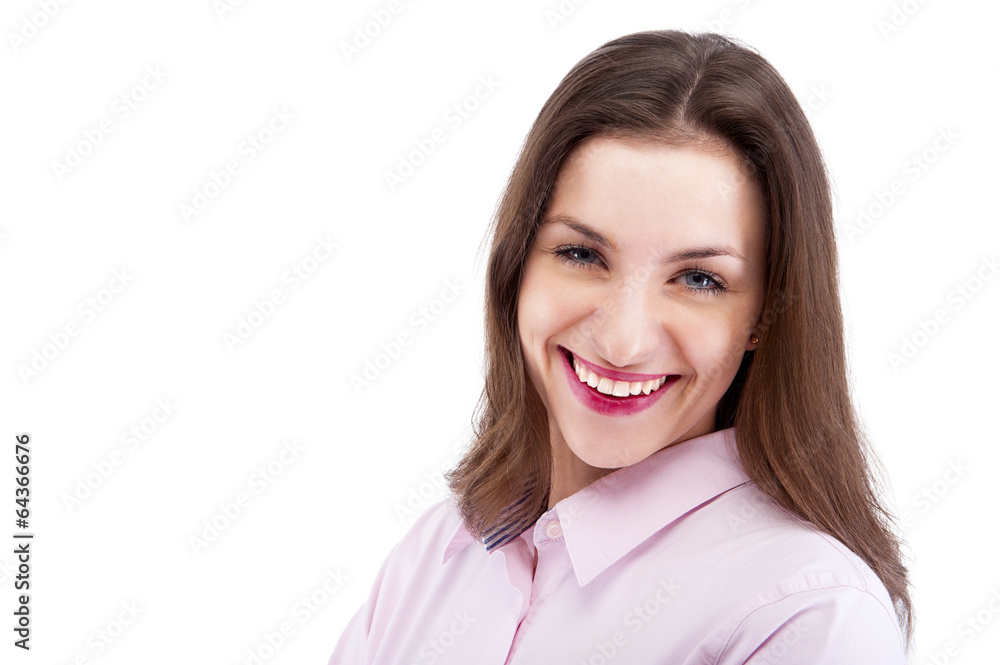 Smiling business woman with folded hands against white backgroun Smiling business woman with folded hands against white backgroun