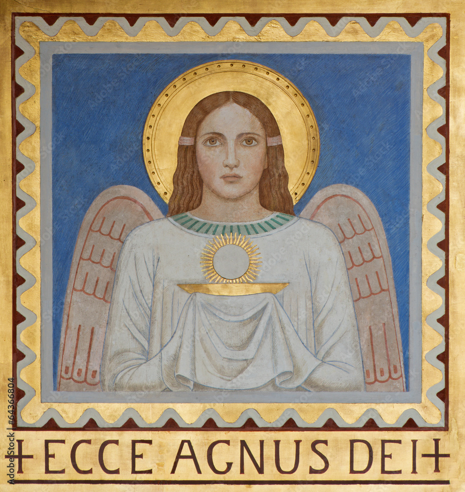 Naklejka premium Vienna - Fresco of symbolic angel with the Eucharist