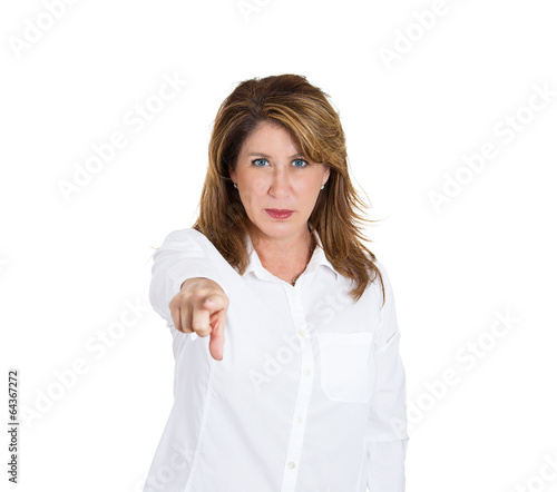 you can do it! middle aged woman pointing finger at camera