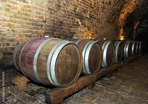 Wine barrels in cellar