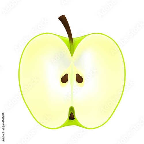 half an apple on a white background