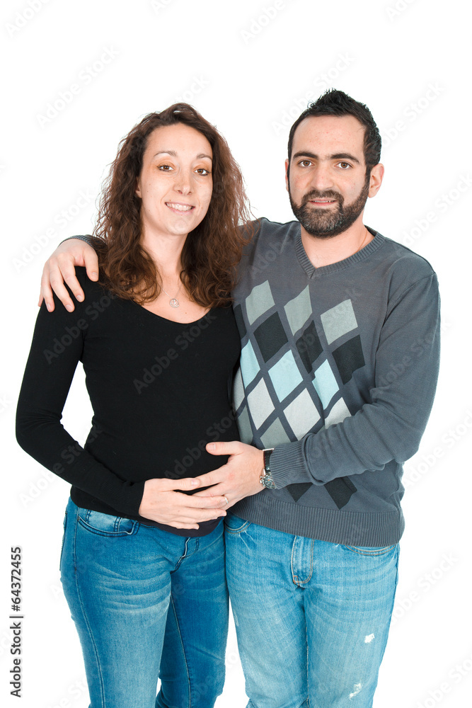 Fototapeta premium Man posing with his pregnant wife
