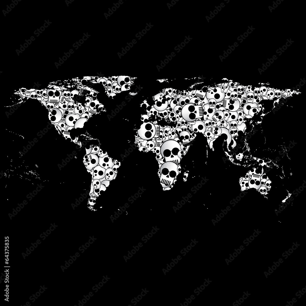 World map in the form of skulls background vector World map in the form of skulls background vector