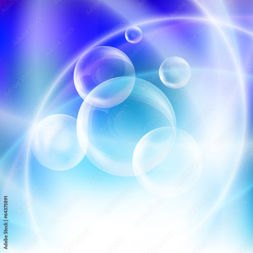 Group of transparent spheres on a blue background