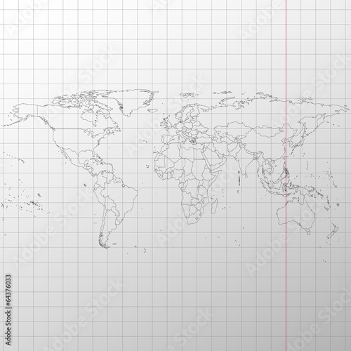 Political map of the world on exercise book vector