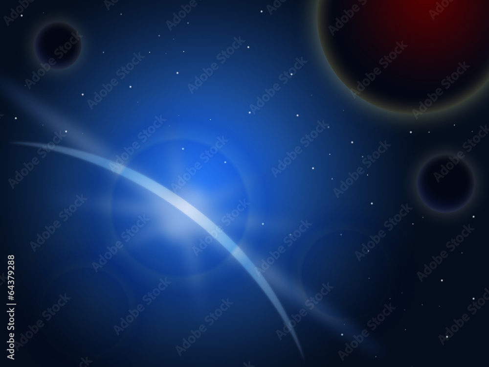 Blue Star Behind Planet Shows Galactic Horizon Or Star field