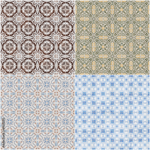 Set of four ceramic tiles patterns