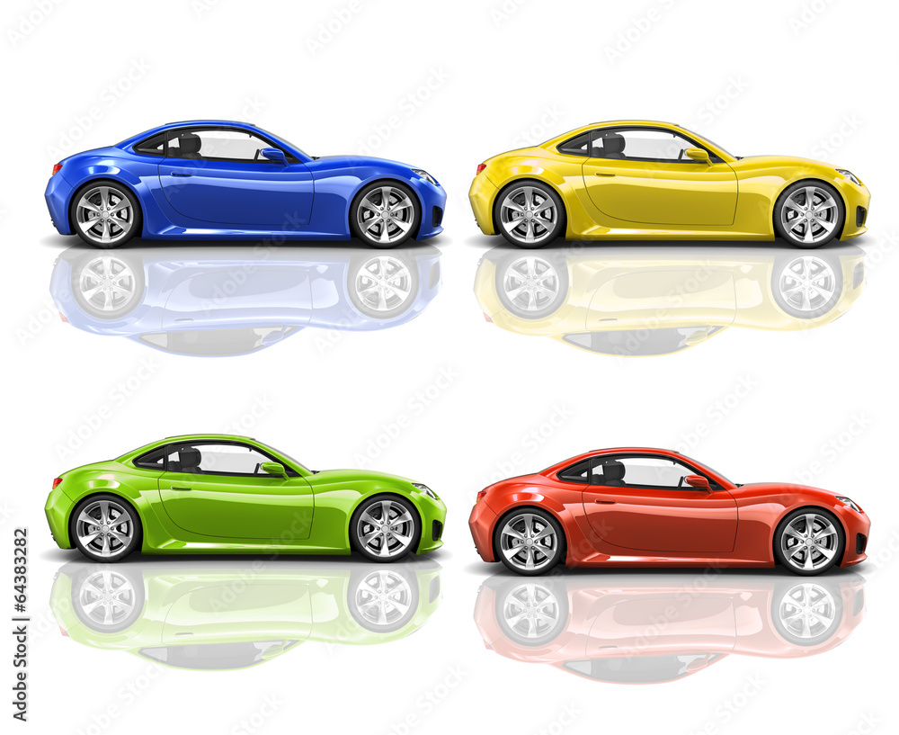 Fototapeta premium Collection of Multicolored 3D Modern Cars