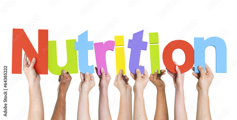 Group of Multiethnic Hands Holding Word Nutrition Group of Multiethnic Hands Holding Word Nutrition