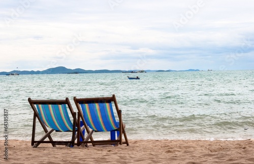 couple beach chair for lover on beach and sea 
