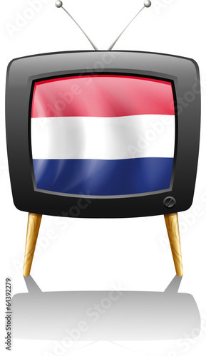 A television with the flag of the Netherlands