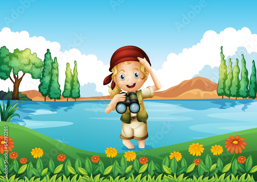 A female explorer with a telescope