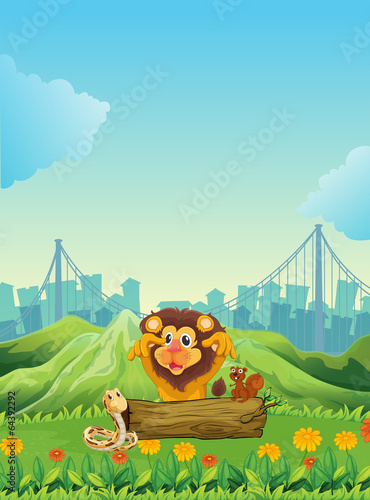 A snake, a lion and a beaver