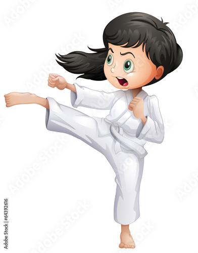 A young woman doing karate