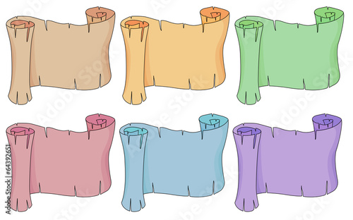 Six empty paper scrolls