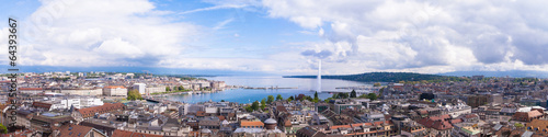 Panoramic view of city of Geneva, the Leman Lake and the Water