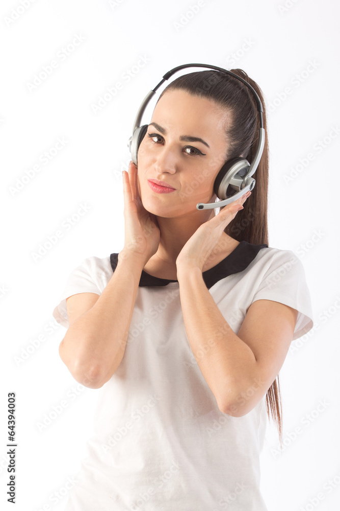 beautiful smiling happy woman in headset beautiful smiling happy woman in headset
