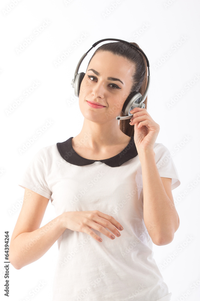 beautiful smiling happy woman in headset beautiful smiling happy woman in headset