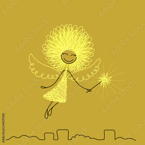 Funny girl with wings and wand