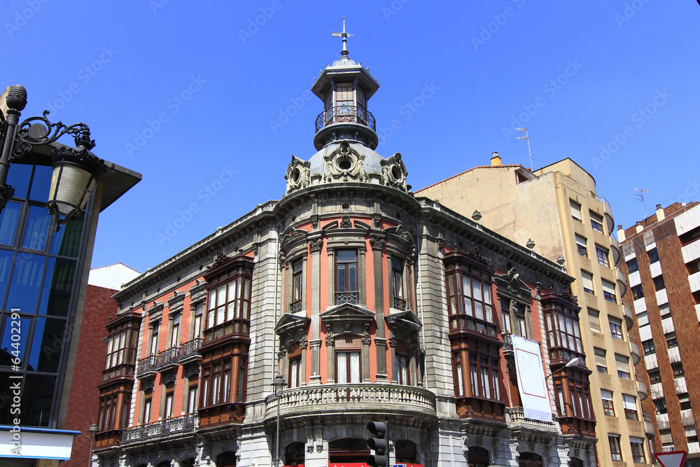 beautiful facade of ancient building in the old of the city of A