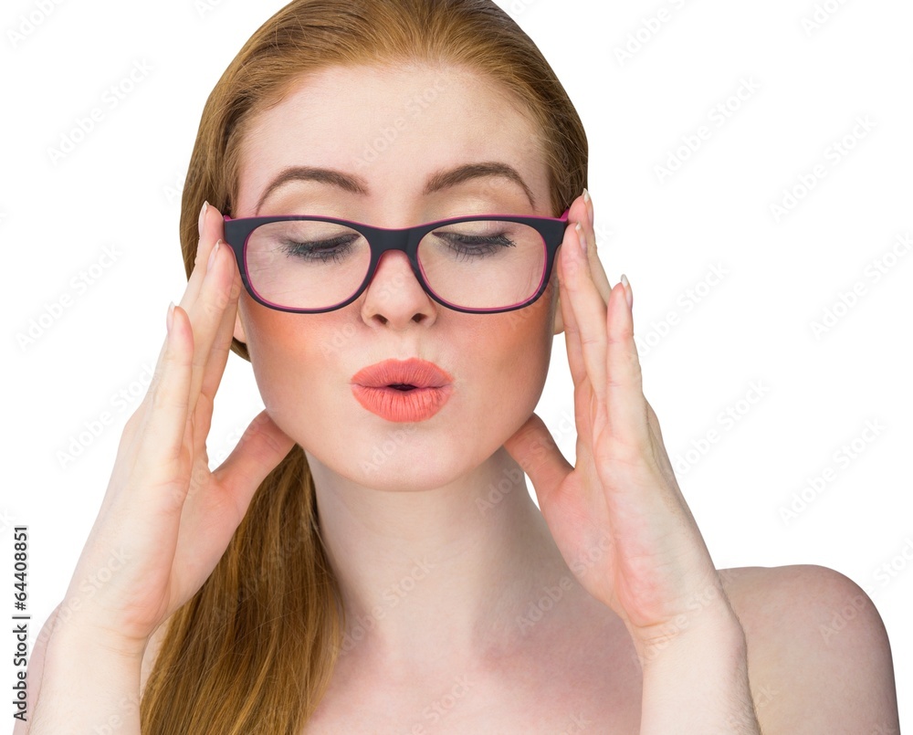 Beautiful redhead posing with glasses Beautiful redhead posing with glasses