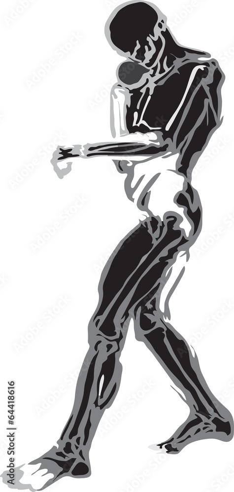 A detailed silhouette of a boxer with gloves boxing A detailed silhouette of a boxer with gloves boxing