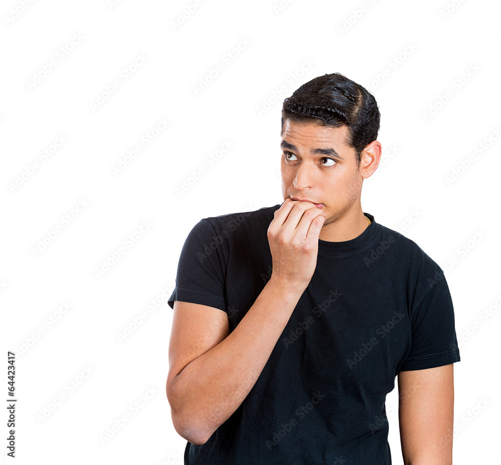 Stressed anxious man biting fingernails, afraid Stressed anxious man biting fingernails, afraid