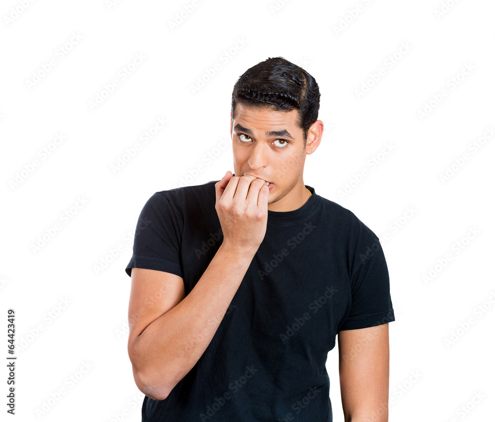 Stressed anxious man biting fingernails, afraid Stressed anxious man biting fingernails, afraid