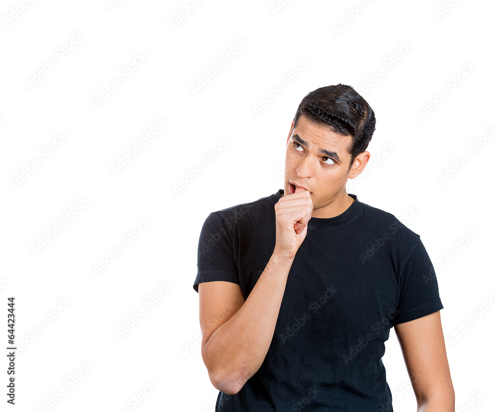 timid guy clueless young man procrastinating looking up timid guy clueless young man procrastinating looking up