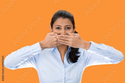 speak no evil, woman covers her mouth, keeps secret