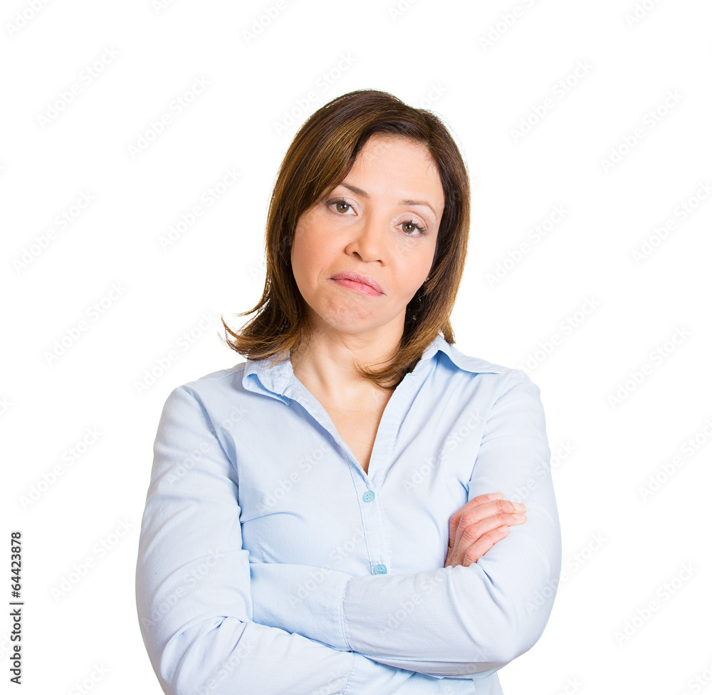 Portrait annoyed, skeptical, displeased woman on white Portrait annoyed, skeptical, displeased woman on white