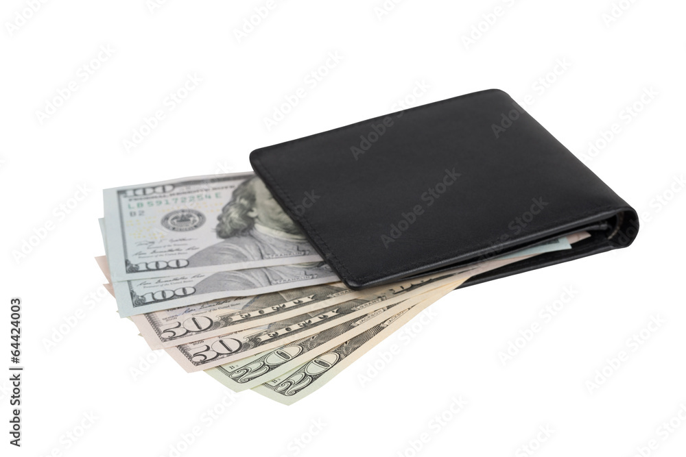 Black purse with money