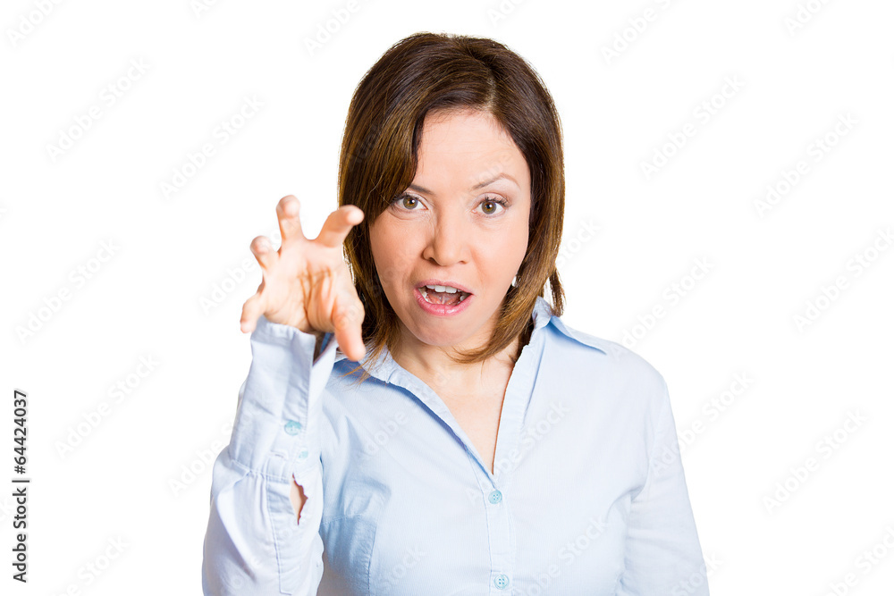headshot angry mad woman isolated on white background headshot angry mad woman isolated on white background