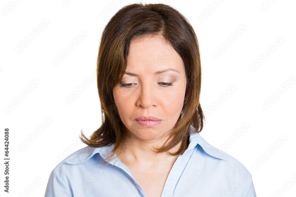Portrait, headshot sad, upset, depressed middle aged woman Portrait, headshot sad, upset, depressed middle aged woman