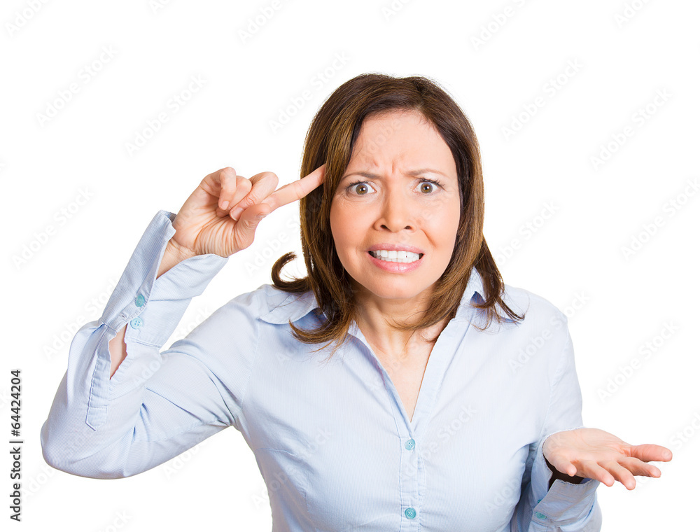 Upset offended middle aged woman asking question are you crazy? Upset offended middle aged woman asking question are you crazy?