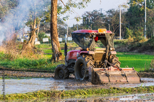 Tractor Prepares Rice Paddy, Agriculture In Thai