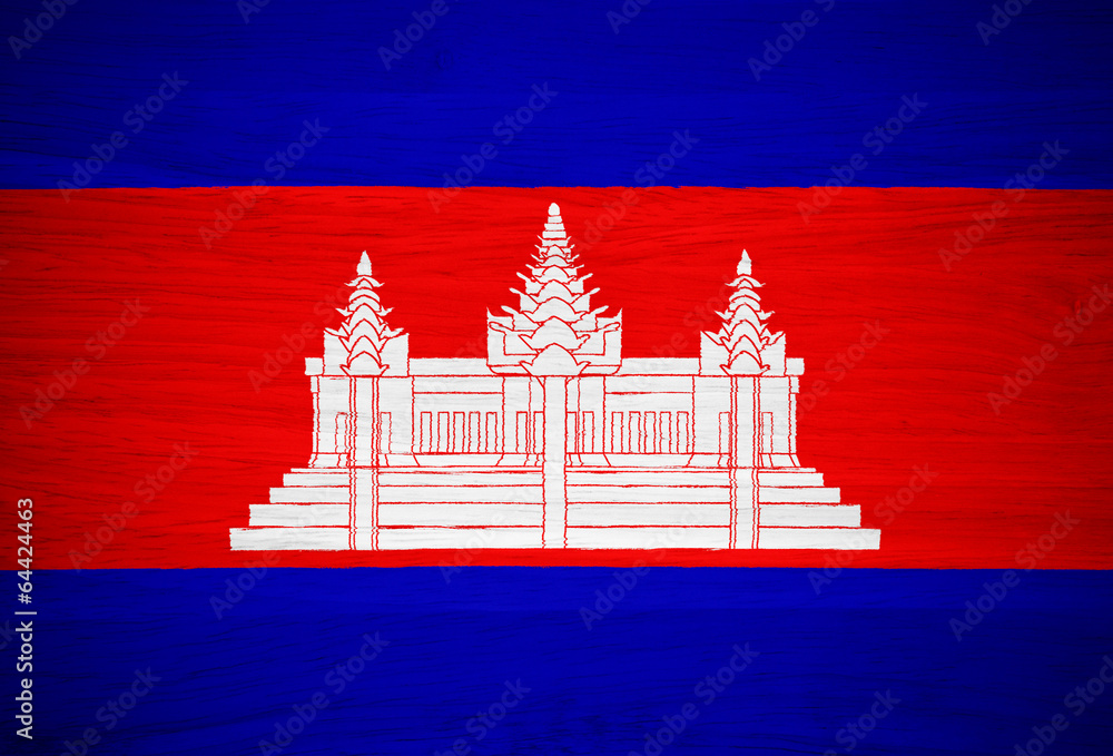 Cambodia flag on wood texture