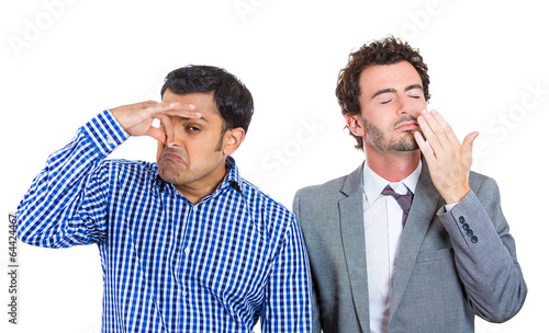 Good and bad smells. two men on white background 