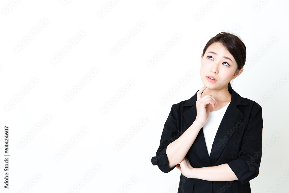 asian businesswoman thinking on white background asian businesswoman thinking on white background