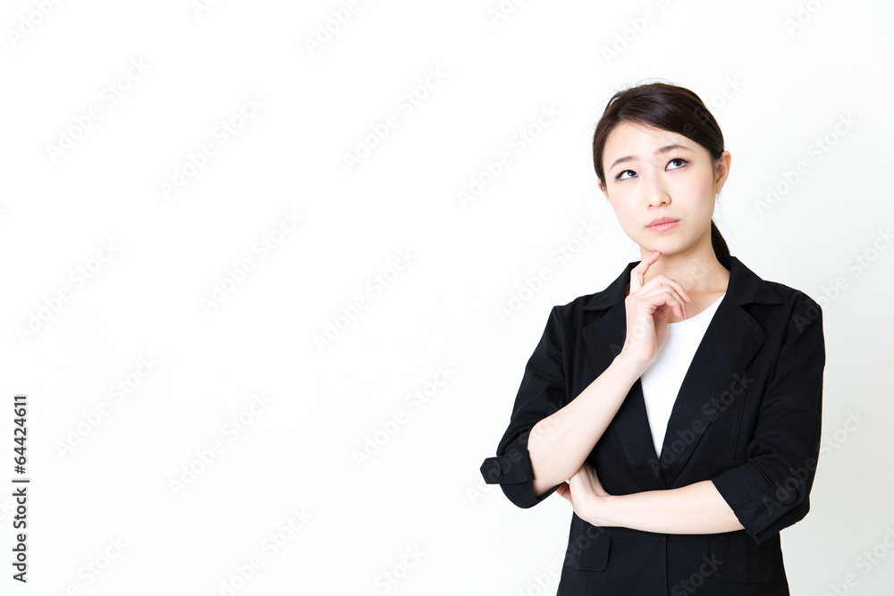 asian businesswoman thinking on white background asian businesswoman thinking on white background