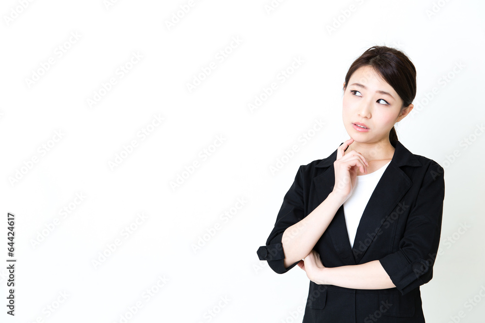 asian businesswoman thinking on white background asian businesswoman thinking on white background