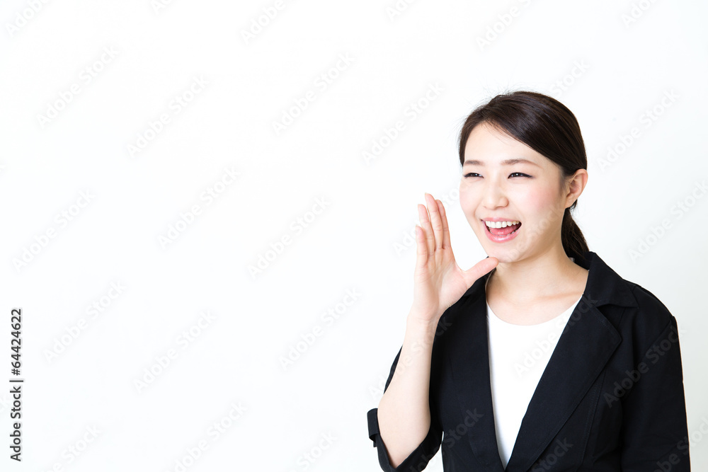 asian businesswoman calling on white background asian businesswoman calling on white background